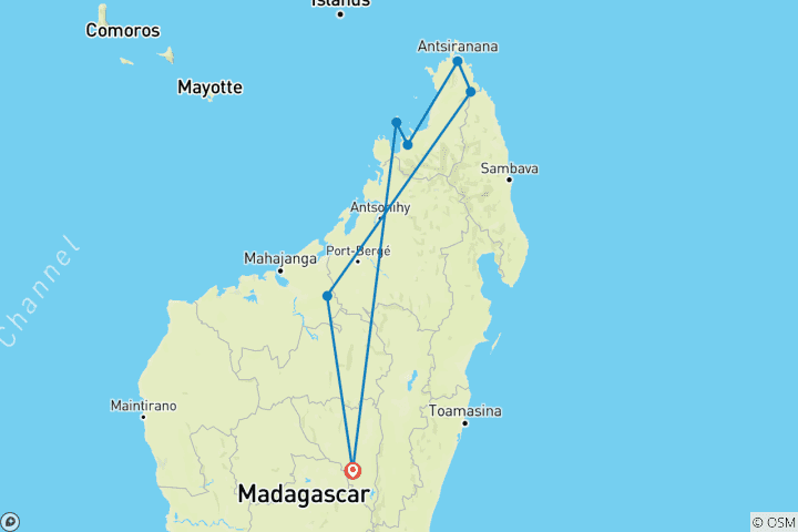 Kaart van Authentieke bestemming in het noorden van Madagaskar