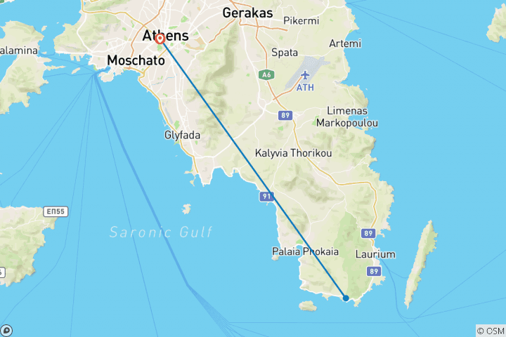Karte von Höhepunkte von Athen, private Tour