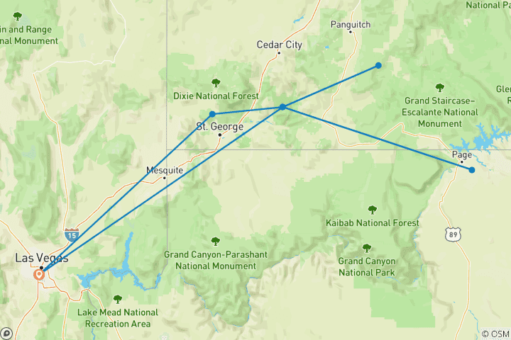Carte du circuit Zion Glamping Adventure