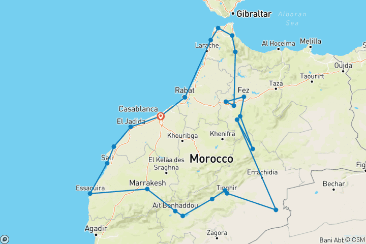 Mapa de Viaje cultural a Marruecos desde Casablanca (Privado 16 días)