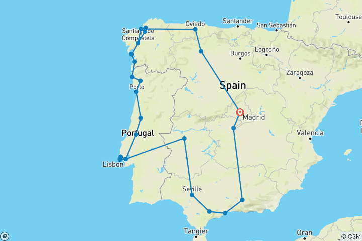 Karte von Galizien, Portugal & Andalusien