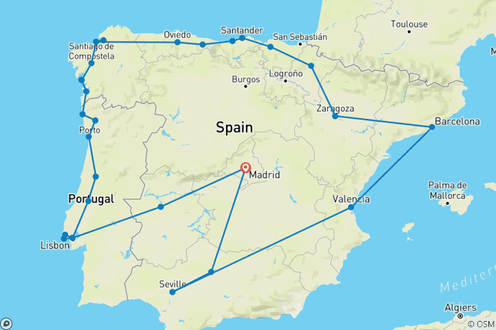 Carte du circuit Tour de la péninsule ibérique