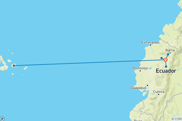 Kaart van Aangepaste 13 Daagse Privéreis Ecuador naar Quito & Galapagos Eilanden