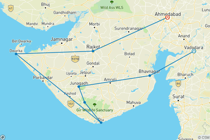 Mapa de Expedición al Gujarat vibrante: explorando maravillas culturales