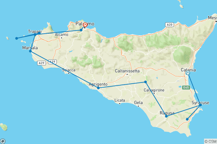 Carte du circuit Découvrez la Sicile du Sud