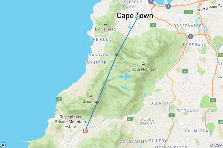 Mapa de Mini-Aventura Ciudad del Cabo 18 a treintañeros