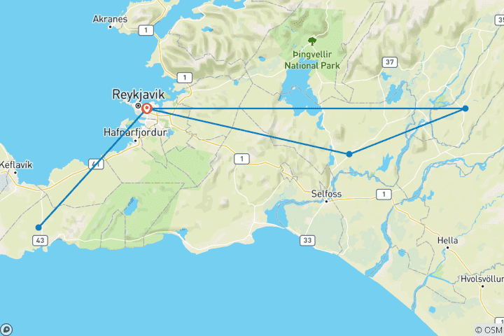 Map of Classic Reykjavik Summer Mini Adventure