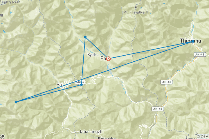 Carte du circuit Trek et promenade au Bhoutan