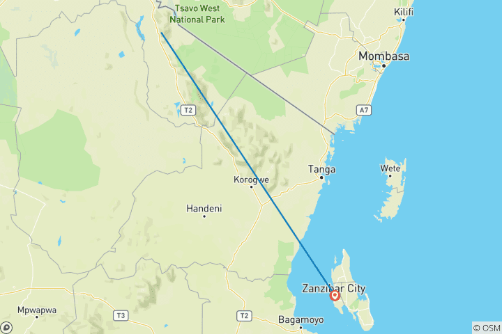 Mapa de Experiencia de 2 días en el Parque de Fauna Serval desde Zanzíbar (Entrada/salida en avión)