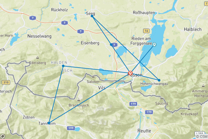 Karte von Allgäuer Seen-Sternfahrt vor den Toren Schloss Neuschwansteins (7 Tage)