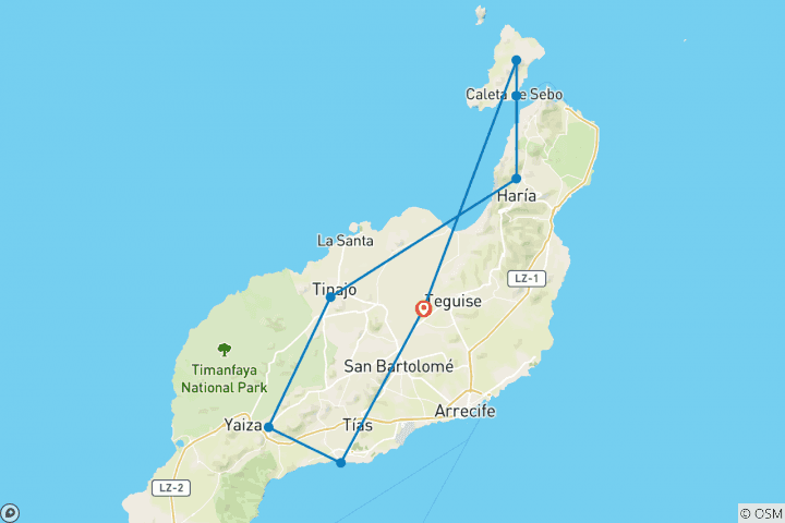 Map of Vulcan Walk Lanzarote - A new challenge for Hiking enthusiasts 8 Days