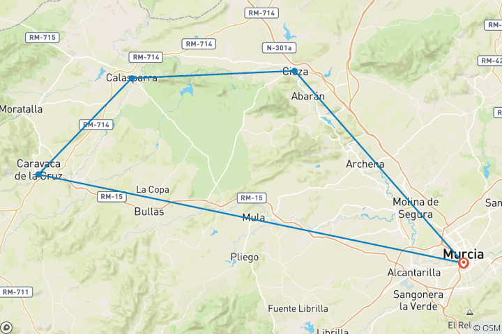 Karte von Murcia - die schönsten Radtouren im Osten der Peninsula (7 Tage)