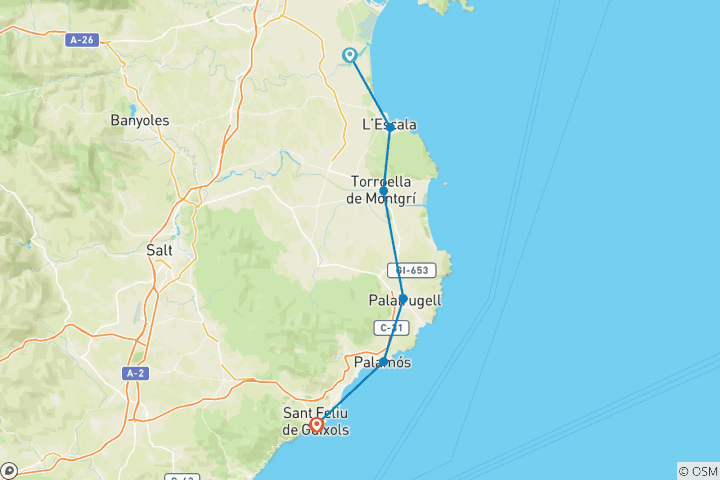 Carte du circuit Le long de la Costa Brava - de St. Pere Pescador à Feliu de Guíxols (8 jours)
