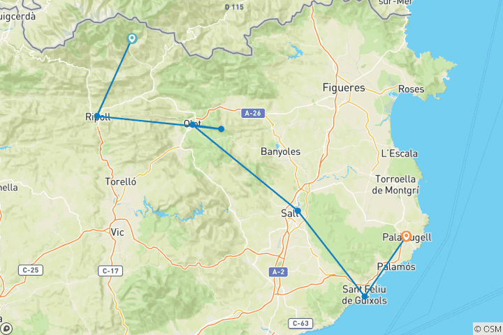 Karte von Katalonien - Mit dem Rad von den Pyrenäen ans Meer (8 Tage)