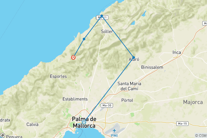 Map of Hiking from Finca to Finca (8 days)