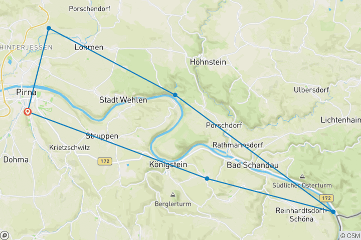 Carte du circuit 9 jours Sentier des peintres en Suisse saxonne Elbsandsteingebirge (9 jours)