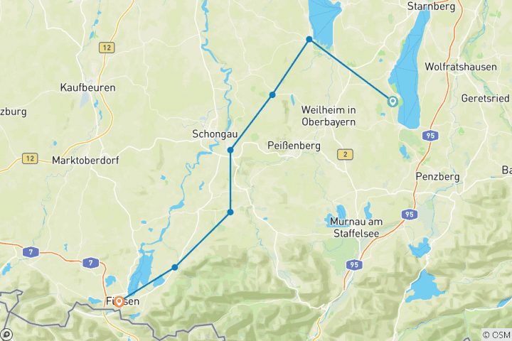 Carte du circuit Chemin du roi Louis (8 jours)