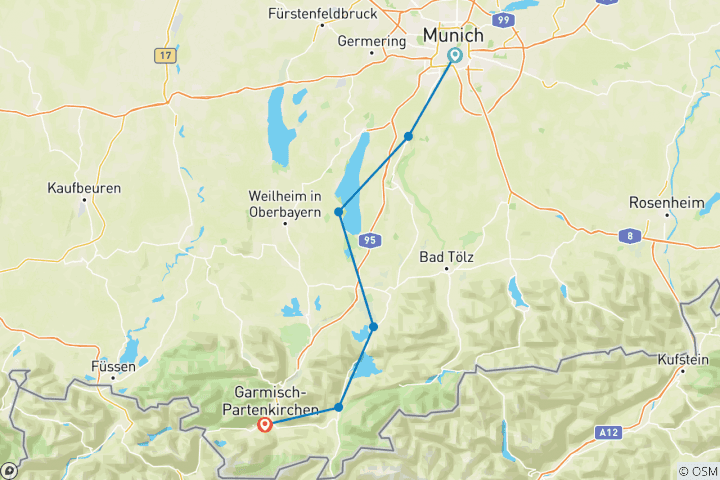 Map of Munich to Garmisch - 8 days (8 days)