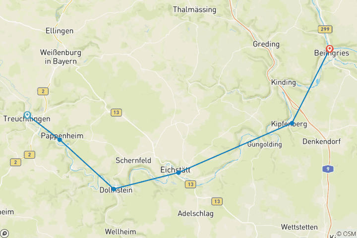 Carte du circuit Sentier panoramique de l'Altmühltal 7 jours (7 jours)