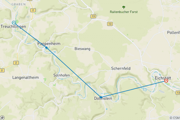 Carte du circuit Sentier panoramique de l'Altmühltal 5 jours (5 jours)