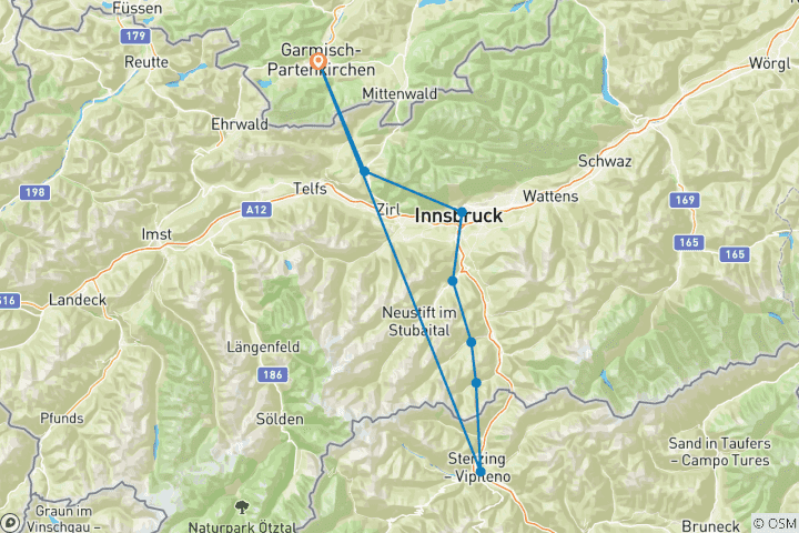 Karte von Alpenüberquerung Garmisch - Sterzing individuell (8 Tage)