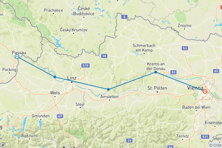 Karte von Donau-Radweg: Von Passau nach Wien 6 Tage (6 Tage)
