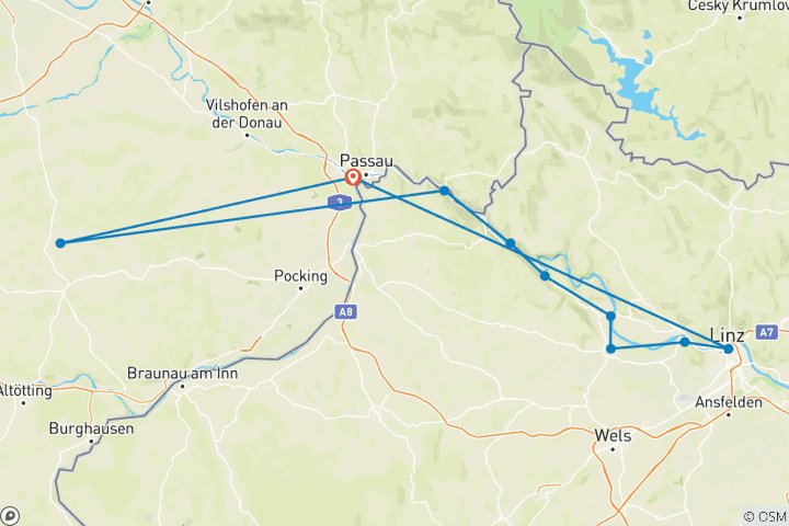 Carte du circuit Le sentier du Danube Passau - Linz (9 jours)