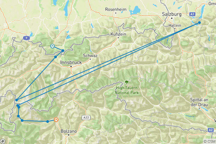 Karte von Von Garmisch nach Meran mit Charme - Alpenüberquerung light (8 Tage)