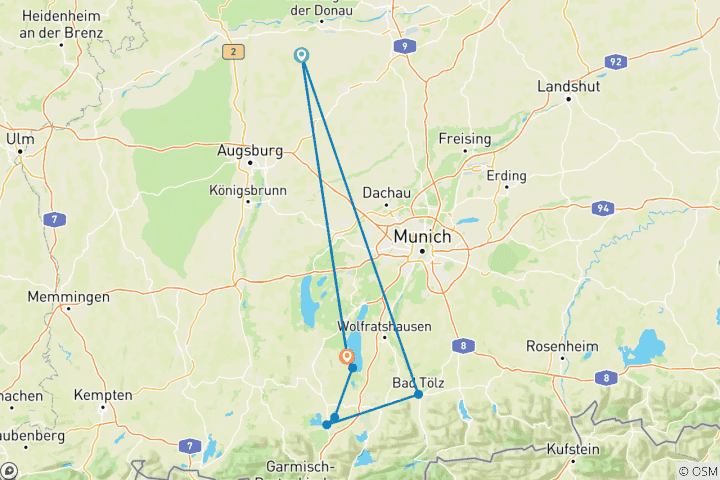 Karte von Bayerische Seenrunde (4 Tage)