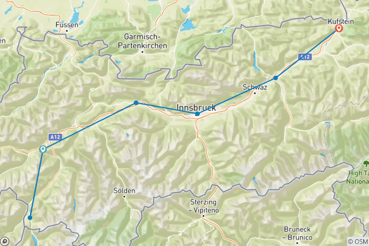 Carte du circuit InnRadweg Tirol - "découvrir" la culture tyrolienne (7 jours)