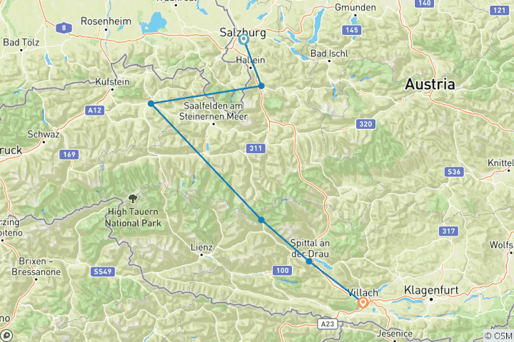 Carte du circuit Piste cyclable Alpe-Adria I Salzbourg-Villach 7 jours (7 jours)