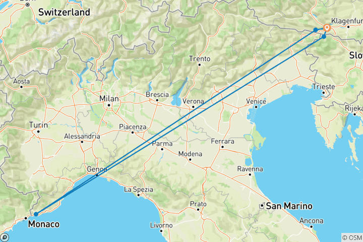 Carte du circuit Le triangle des trois pays - Autriche - Italie - Slovénie (8 jours)