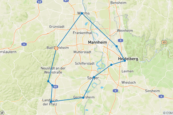 Karte von Rhein & Reben mit Charme - Pfälzer Weinromantik und historisches Erbe (7 Tage)