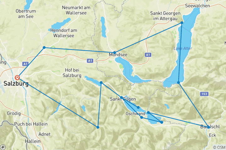 Carte du circuit Circuit des dix lacs – 5 jours à la découverte des lacs du Salzkammergut