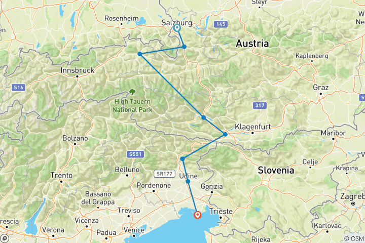 Karte von Alpe-Adria-Radweg Salzburg-Grado 10 Tage (10 Tage)