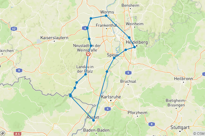 Karte von Neckar, Rhein & Reben (8 Tage)