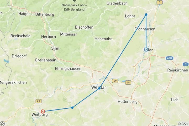 Carte du circuit 8 jours Sentier de randonnée de la Lahn de Niederwalgern à Aumenau (8 jours)