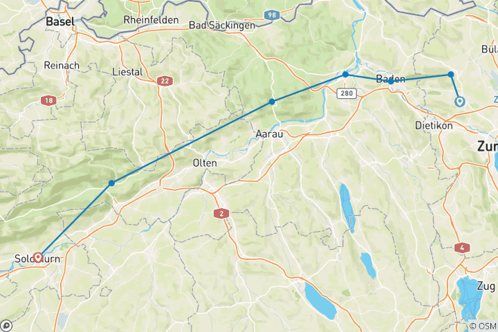 Karte von Jura Höhenweg - von Regensberg nach Solothurn (8 Tage)
