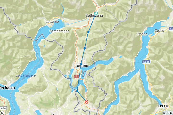 Carte du circuit Suisse - Points forts du Tessin (7 jours)