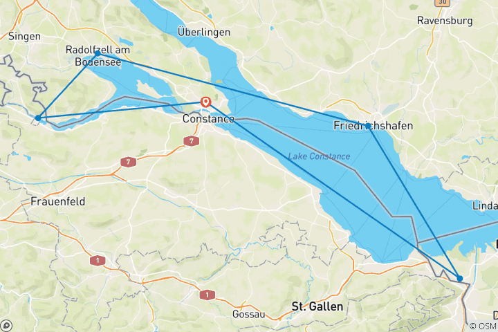 Karte von Sportlich rund um den Bodensee (6 Tage)
