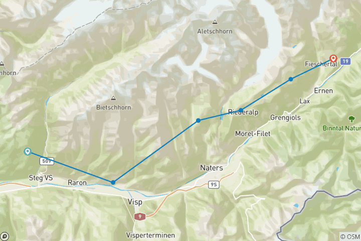 Map of Aletsch Panorama Trail & Lötschberg South Ramp (7 days)