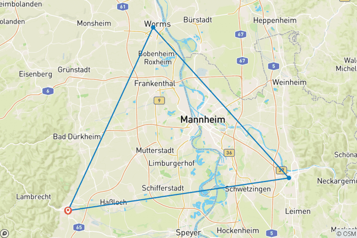 Carte du circuit Romantisme rhénan - Spire, Heidelberg, Worms - 6 jours (6 jours)