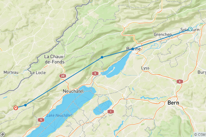 Karte von Jura-Höhenweg eine "krumme Tour" fĂŒr Geniesser (7 Tage)