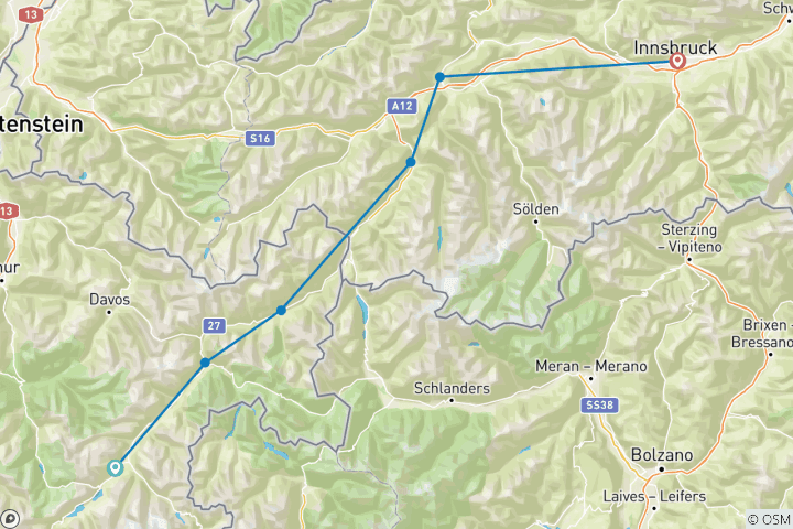Carte du circuit St. Moritz - Innsbruck - 7 jours de vélo sur la Haute Inn (7 jours)