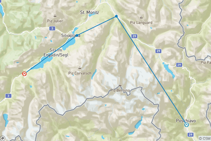 Carte du circuit Tour de la Bernina (7 jours)