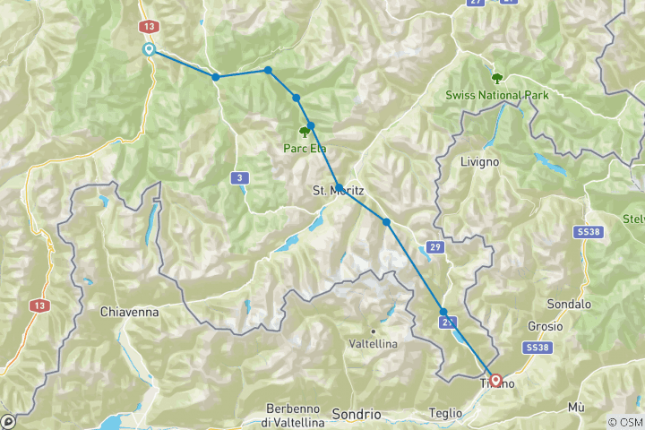 Carte du circuit Via Albula & Bernina (8 jours)