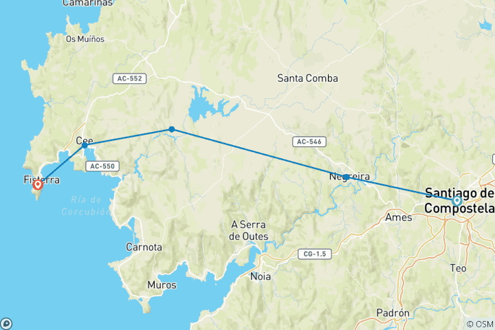 Mapa de Camino de Santiago - Finisterre: Santiago-Finisterre - 6 días (6 días)