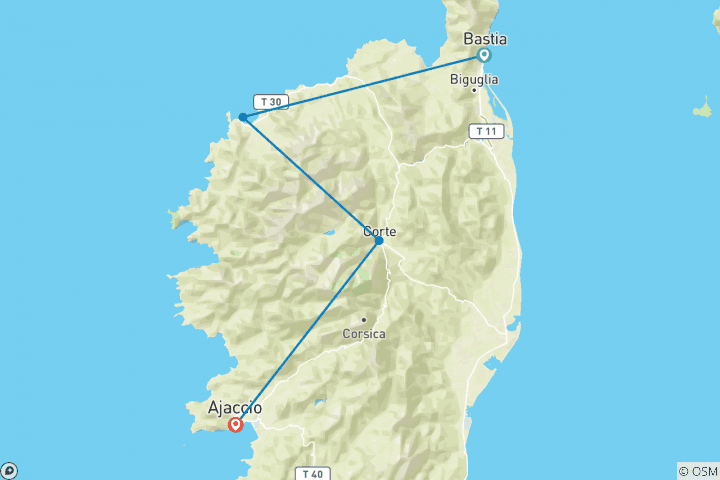 Map of Corsica - Train & Hike (8 days)