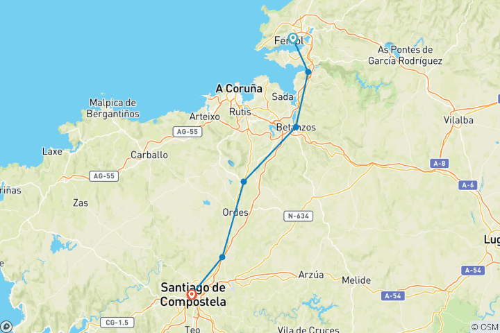 Karte von Jakobsweg - Englischer Weg: Ferrol-Santiago - 7 Tage (7 Tage)
