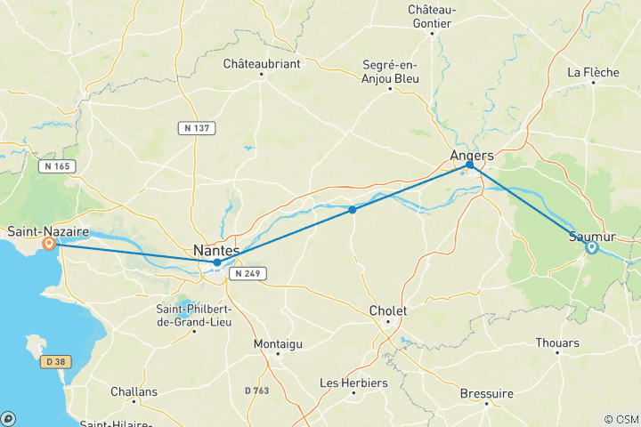 Map of The Loire Valley - By bike from Saumur to the Atlantic coast (6 days)